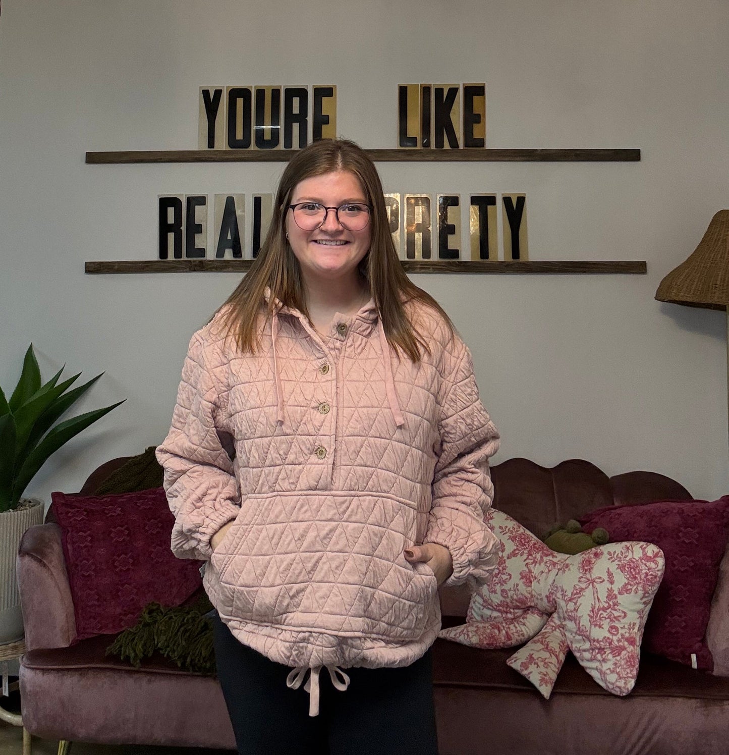 Quilted Buttoned Hoodie Top