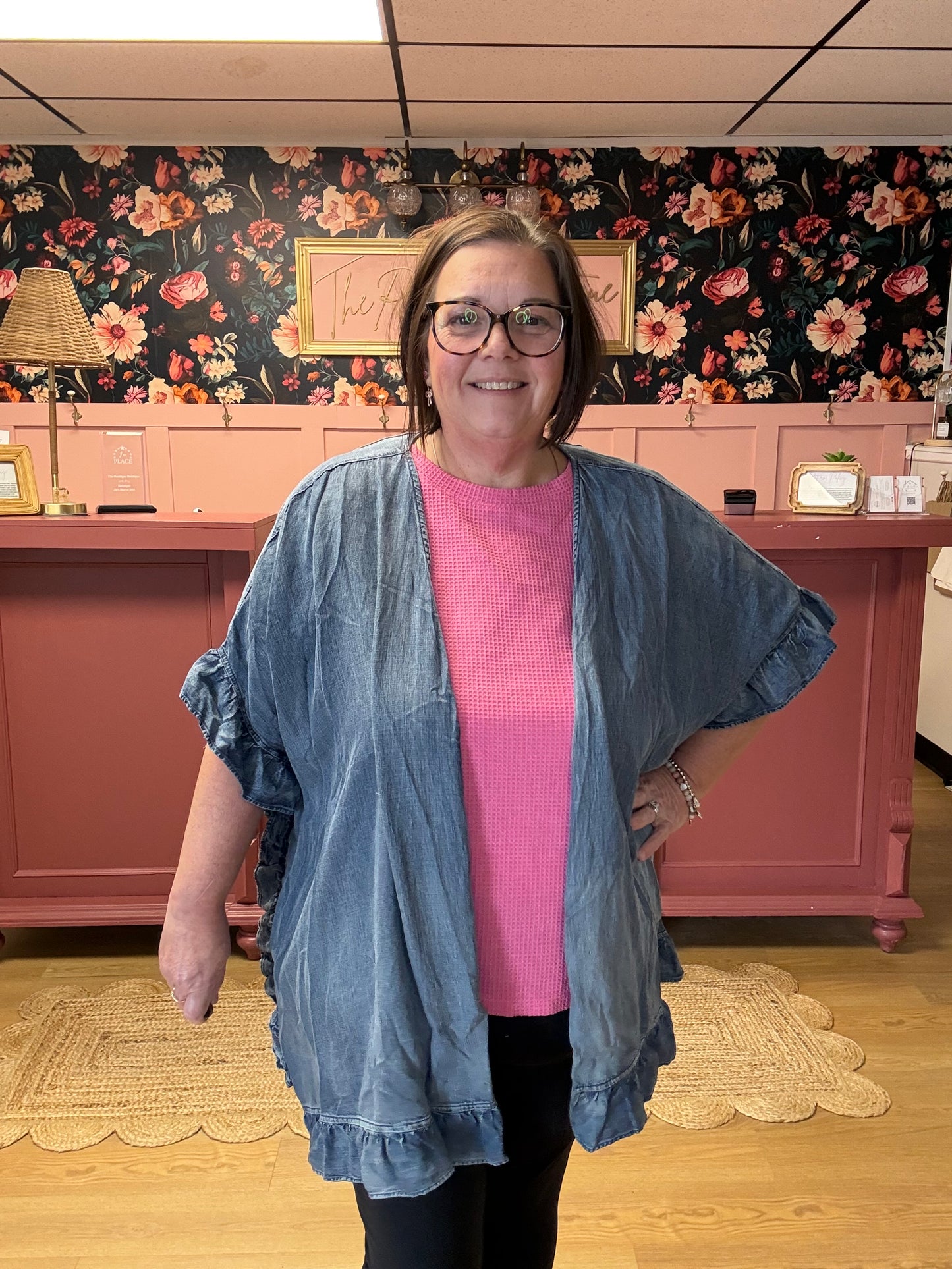 Washed Ruffle Denim Cardigan