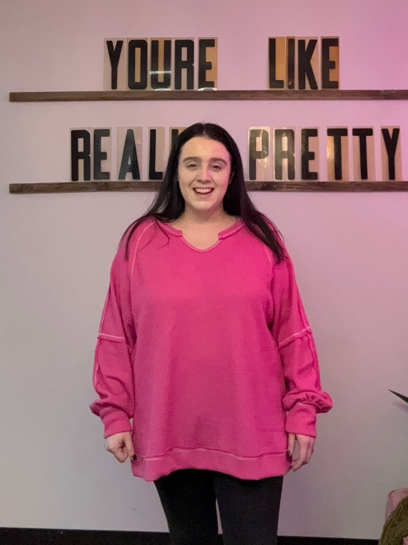 Lilah Waffle Top - Hot Pink