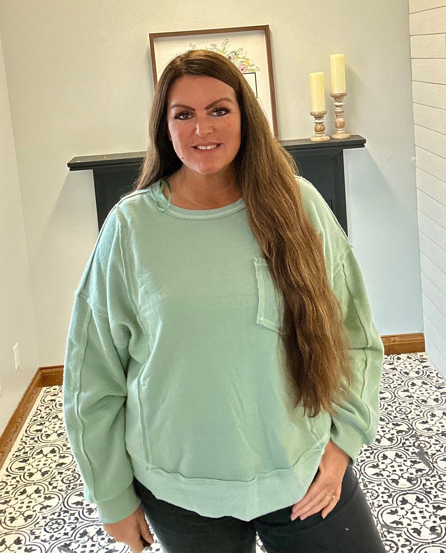 Braelynn Fleece Pocket Long Sleeve - Sage