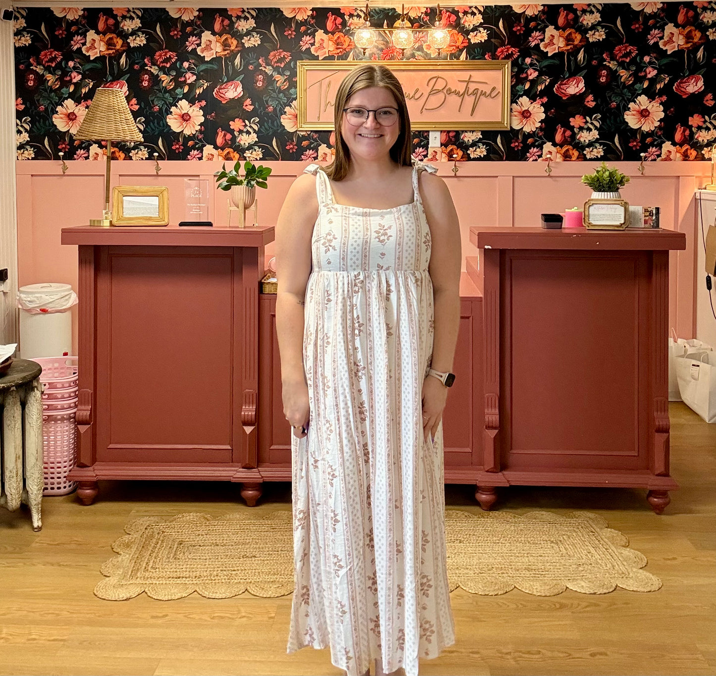 Floral Midi Dress - Taupe