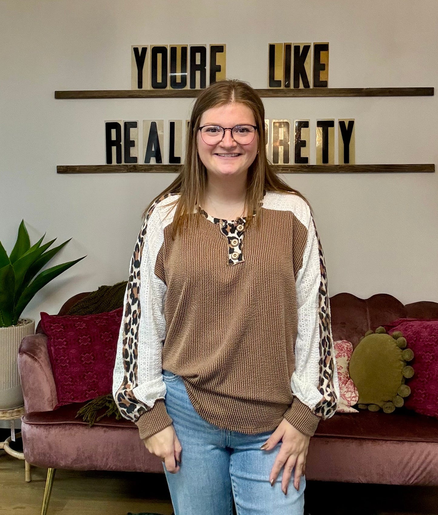 Rib Knit Leopard Lace Pullover