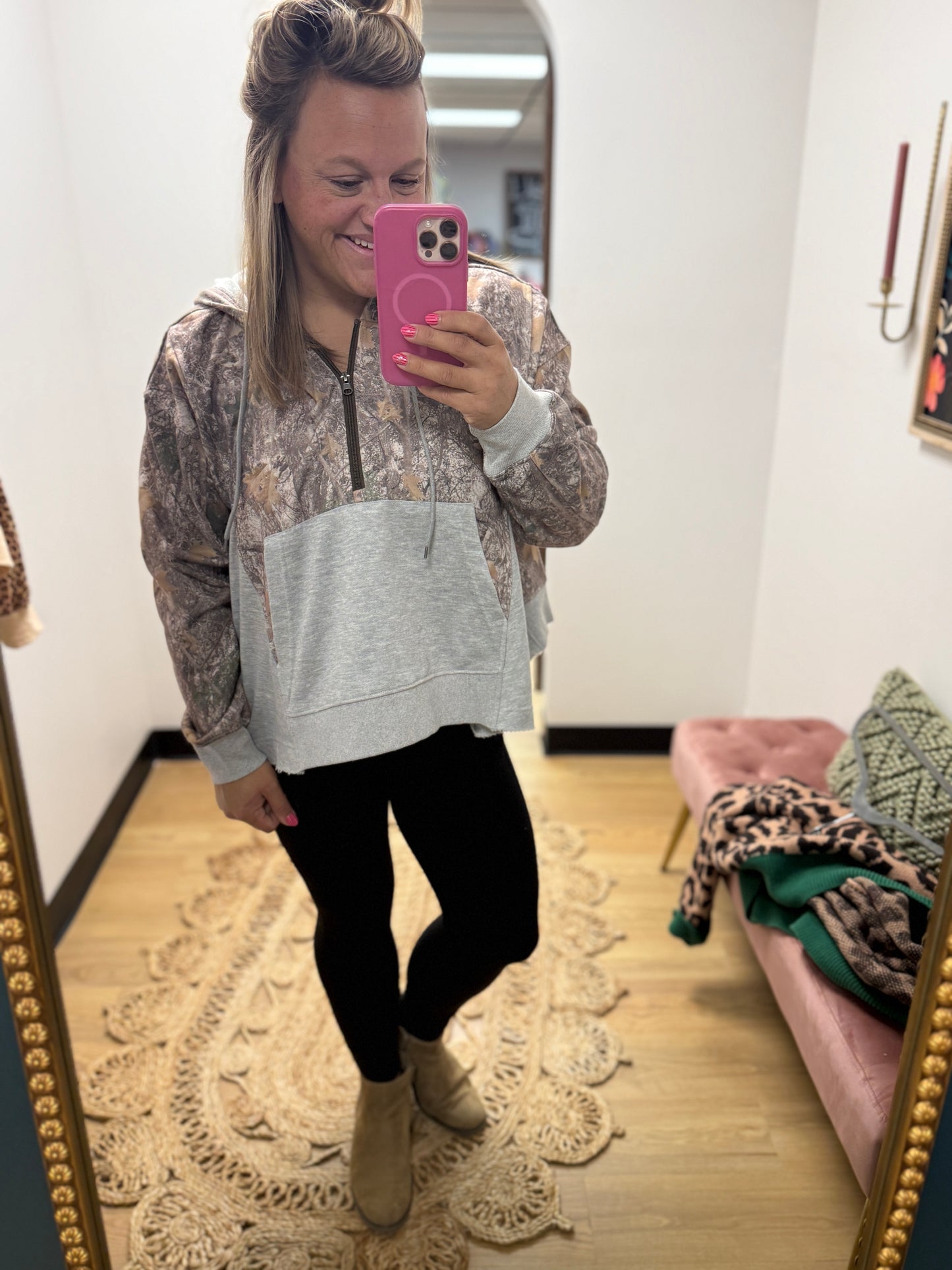 Half Zip Hoodie Pullover - Woods Camo