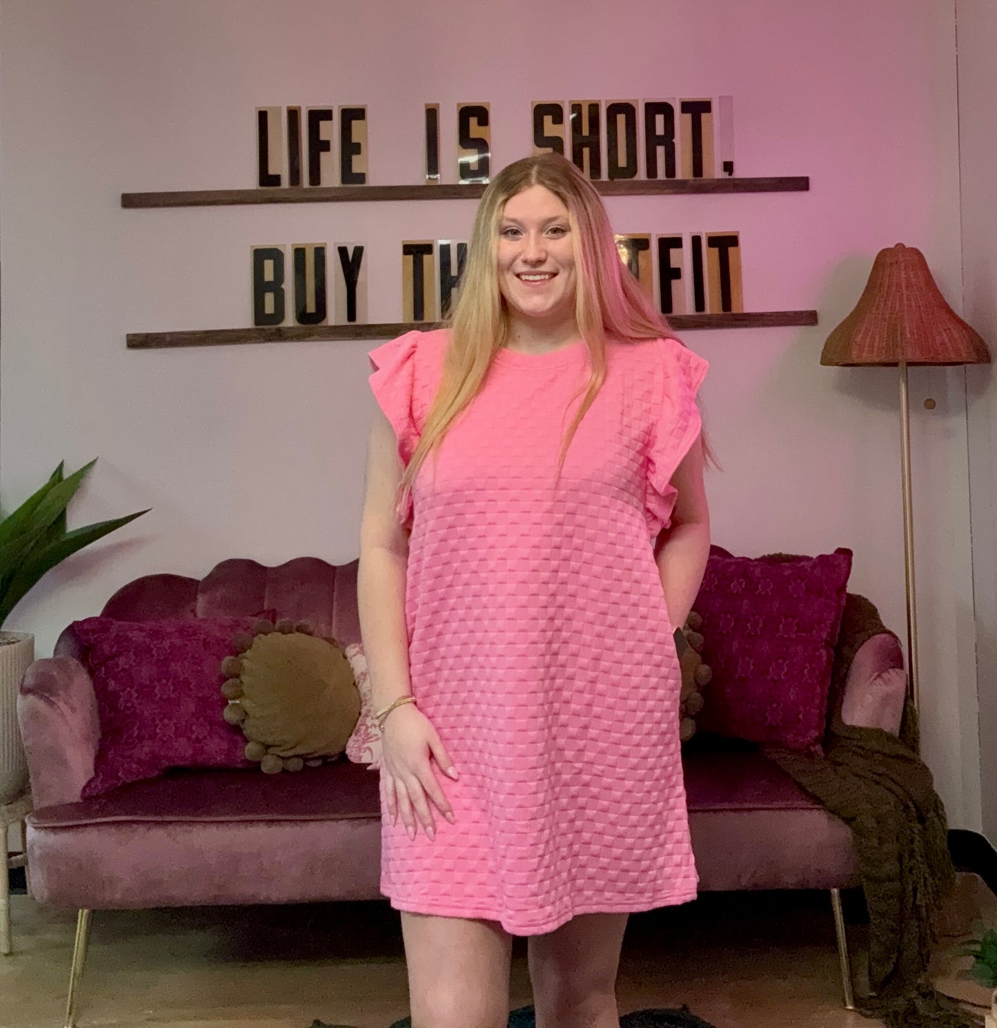 Ariella Pink Textured Dress