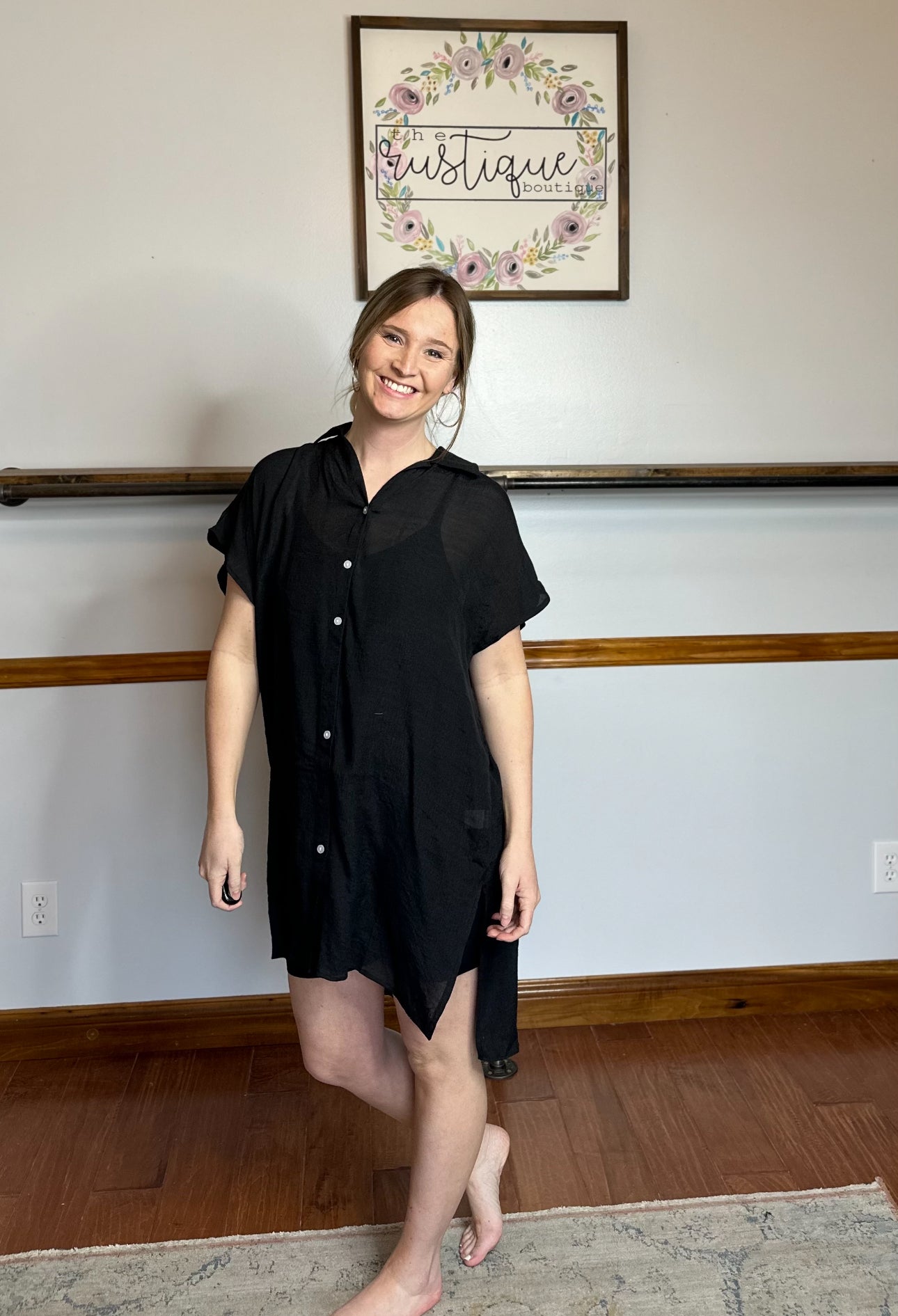 Shelly Black Button Down Swim Cover-up