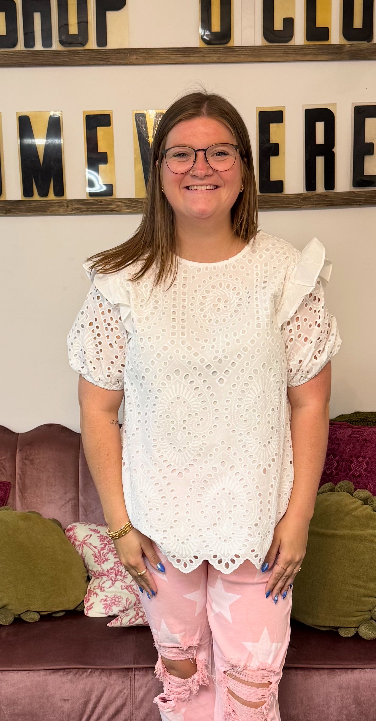 White Eyelet Top
