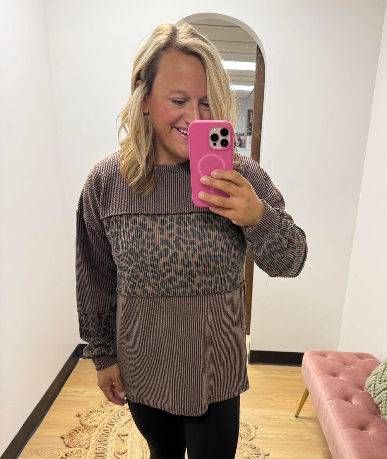 Leopard Color Block Top - Brown