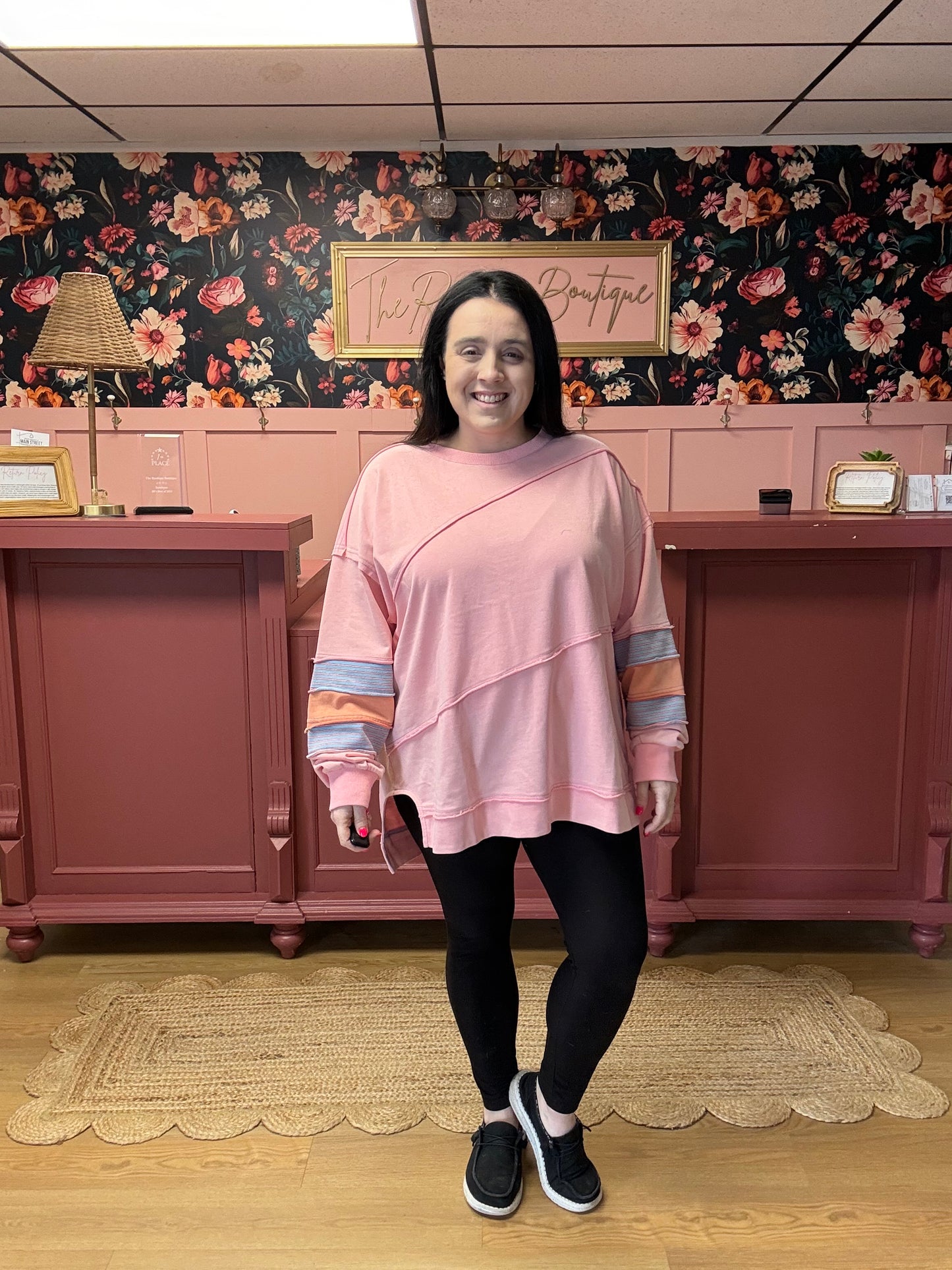 Coral Colorblock Crewneck