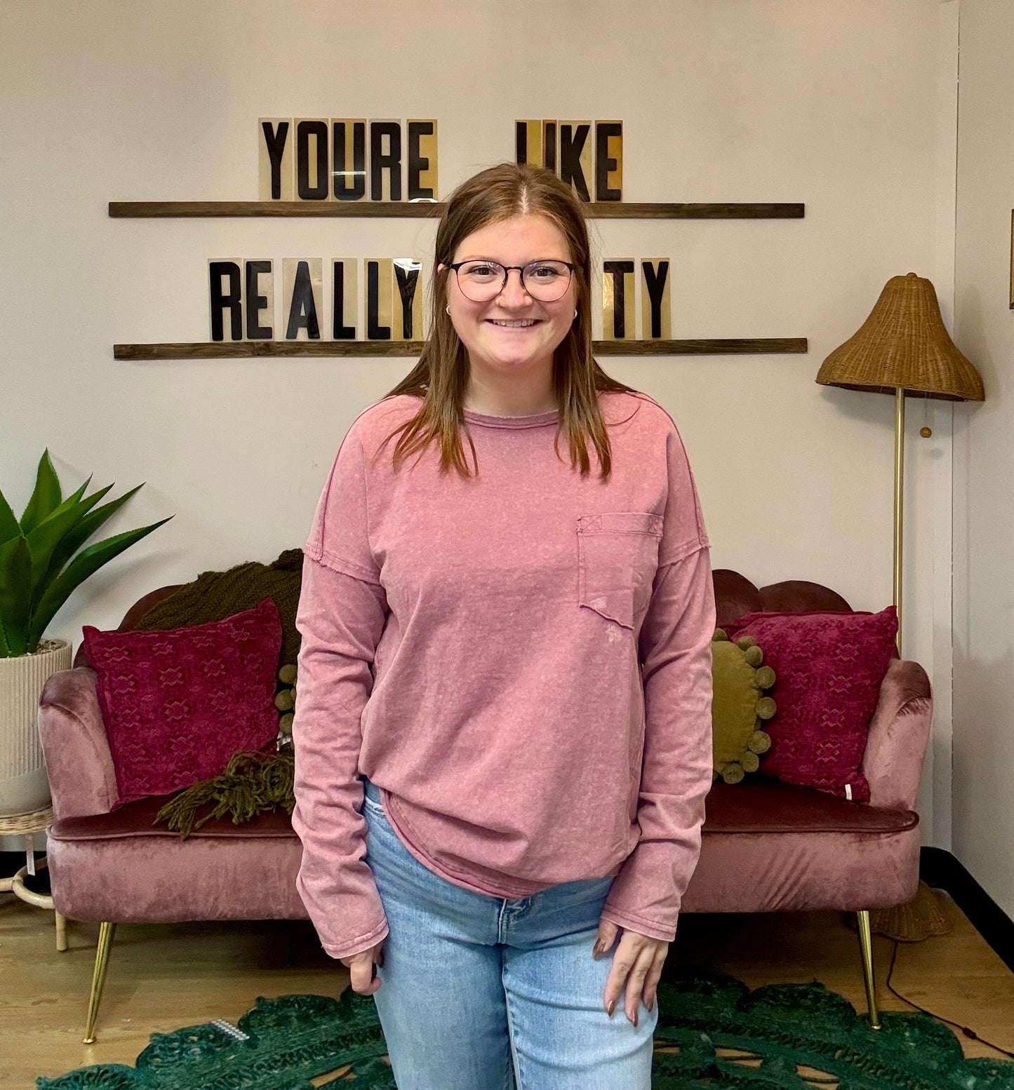 Mineral Washed Casual Knit Top - Mauve