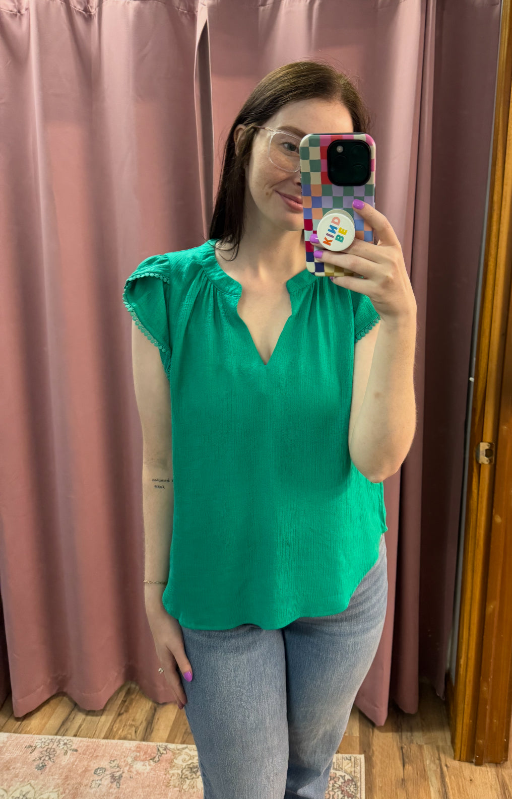 Jordan Lace trimmed top - Kelly Green