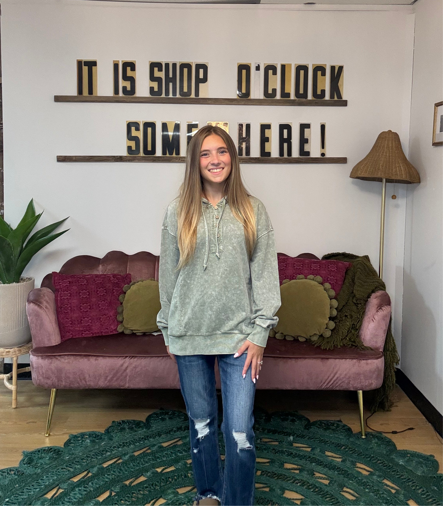 Acid Wash Hoodie - Green