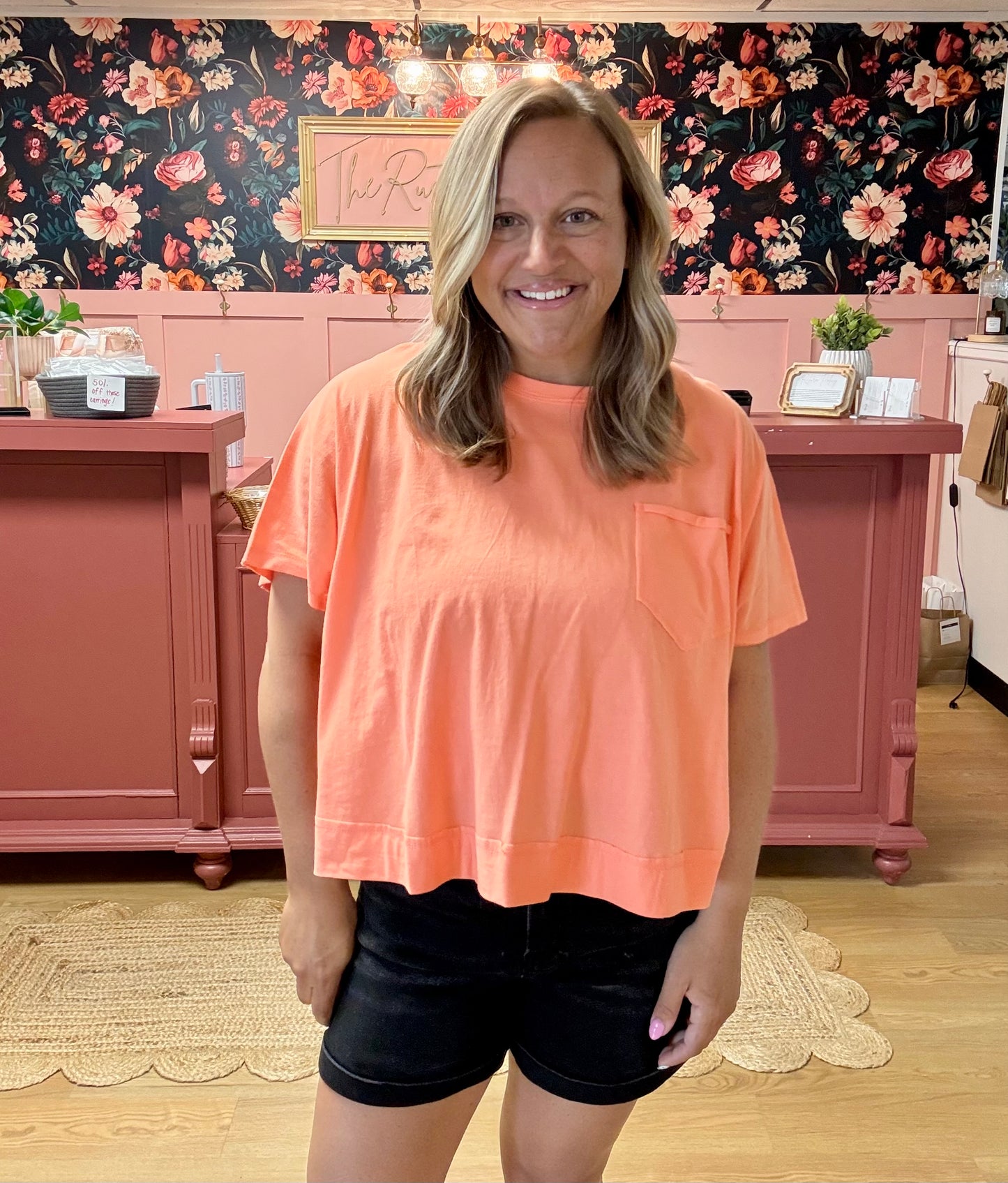 Basic Boxy Tee - Coral
