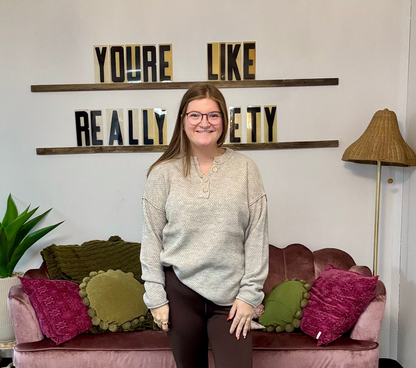 Henley Button Down Waffle Knit Sweater - Grey