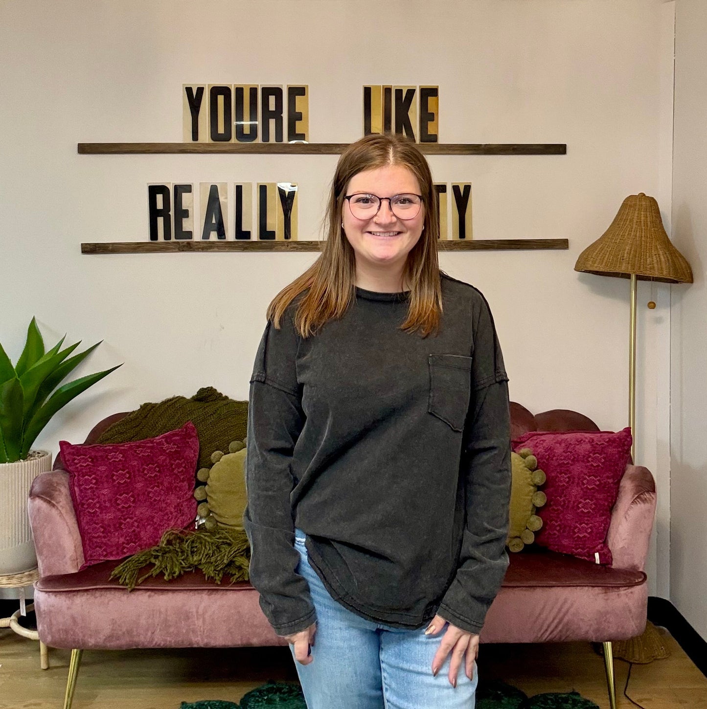 Mineral Washed Casual Knit Top - Black