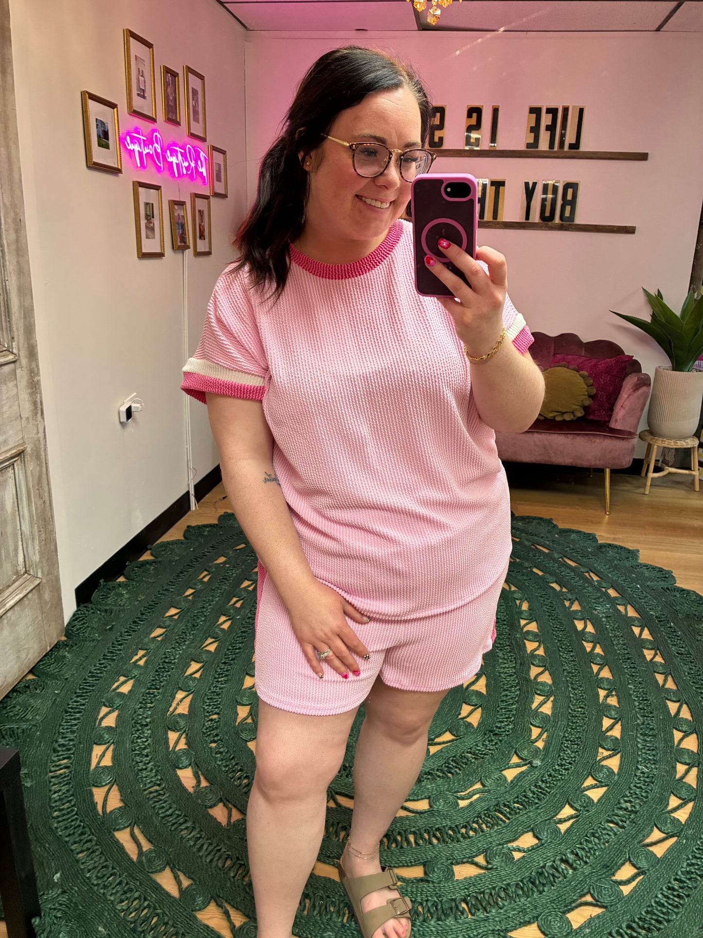 Morgan Pink and White Short Set