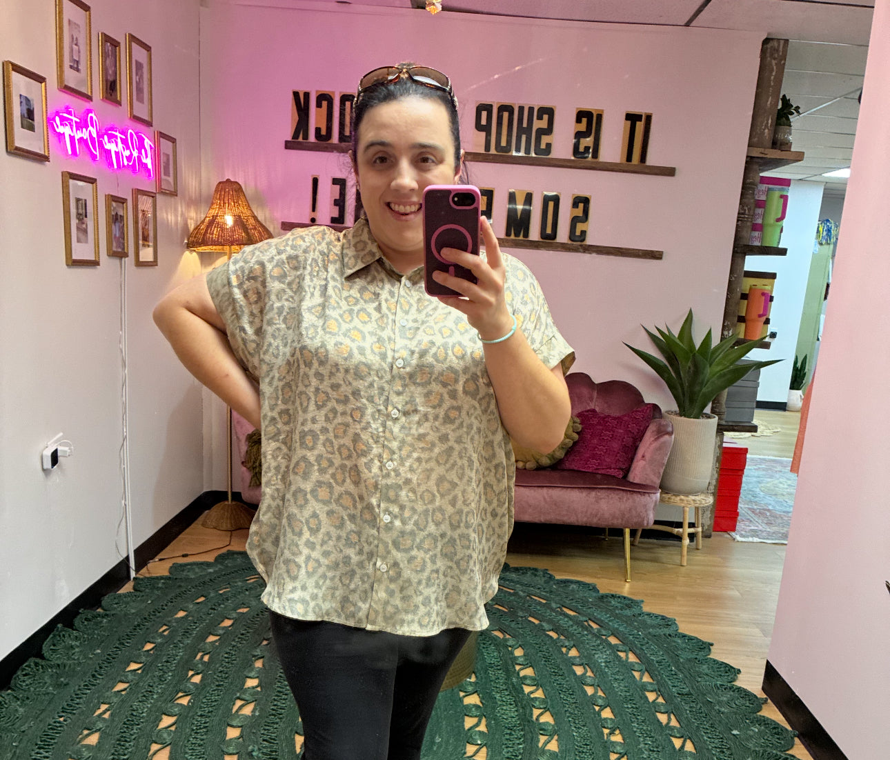Wilder Shimmery Leopard button down top