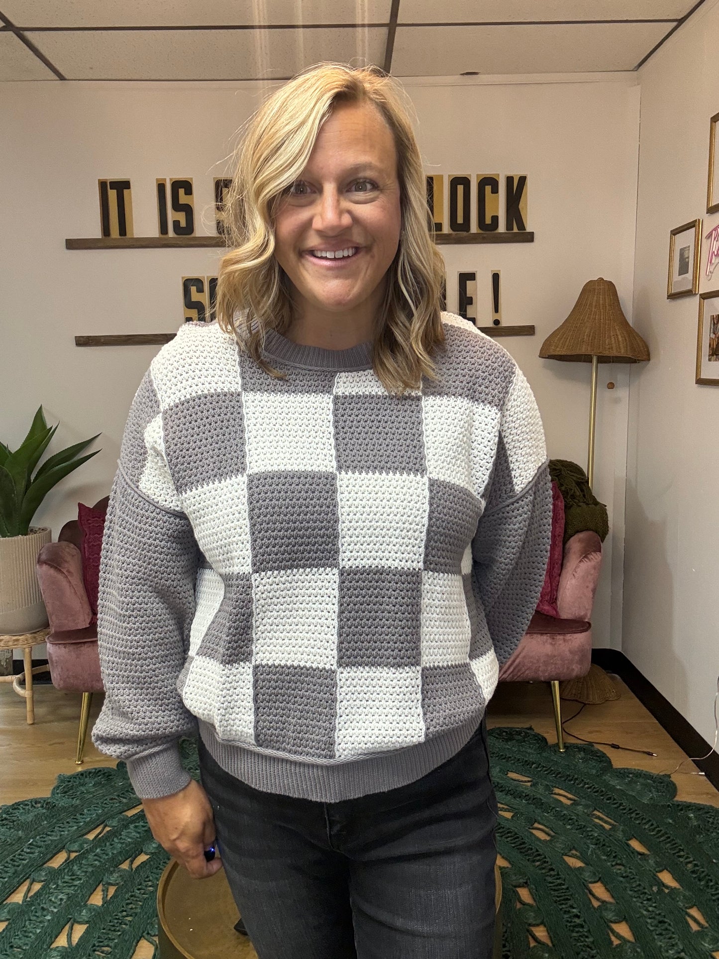 Elliott Grey Checkered Sweater