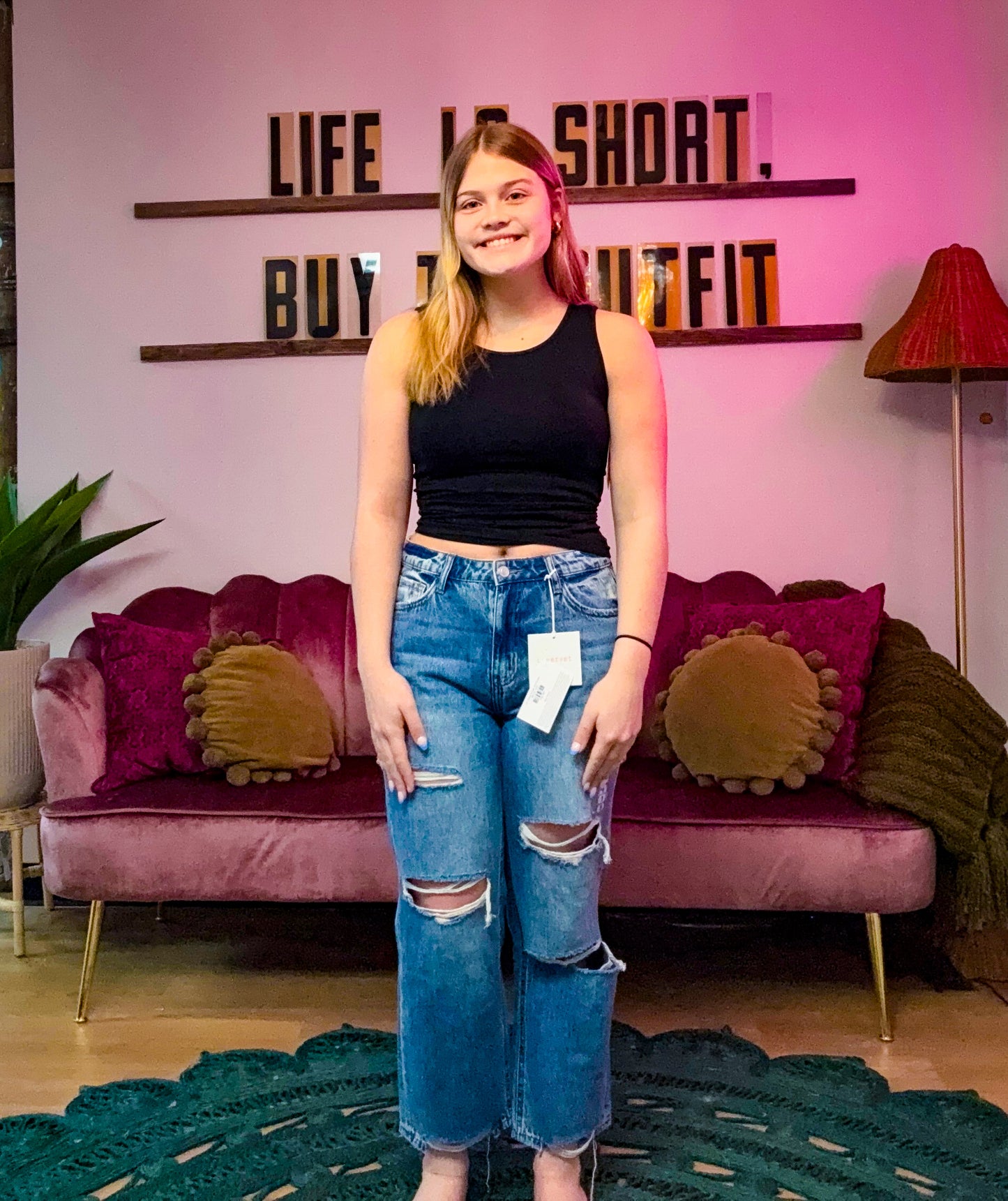 Lily Distressed High Rise Straight