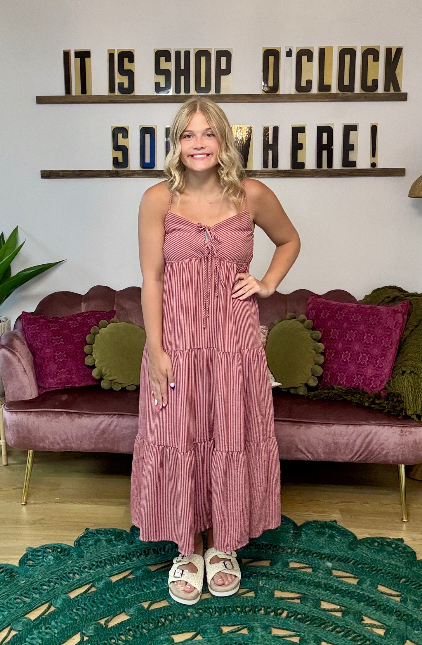 Ginger Pink/Mauve Striped Maxi dress