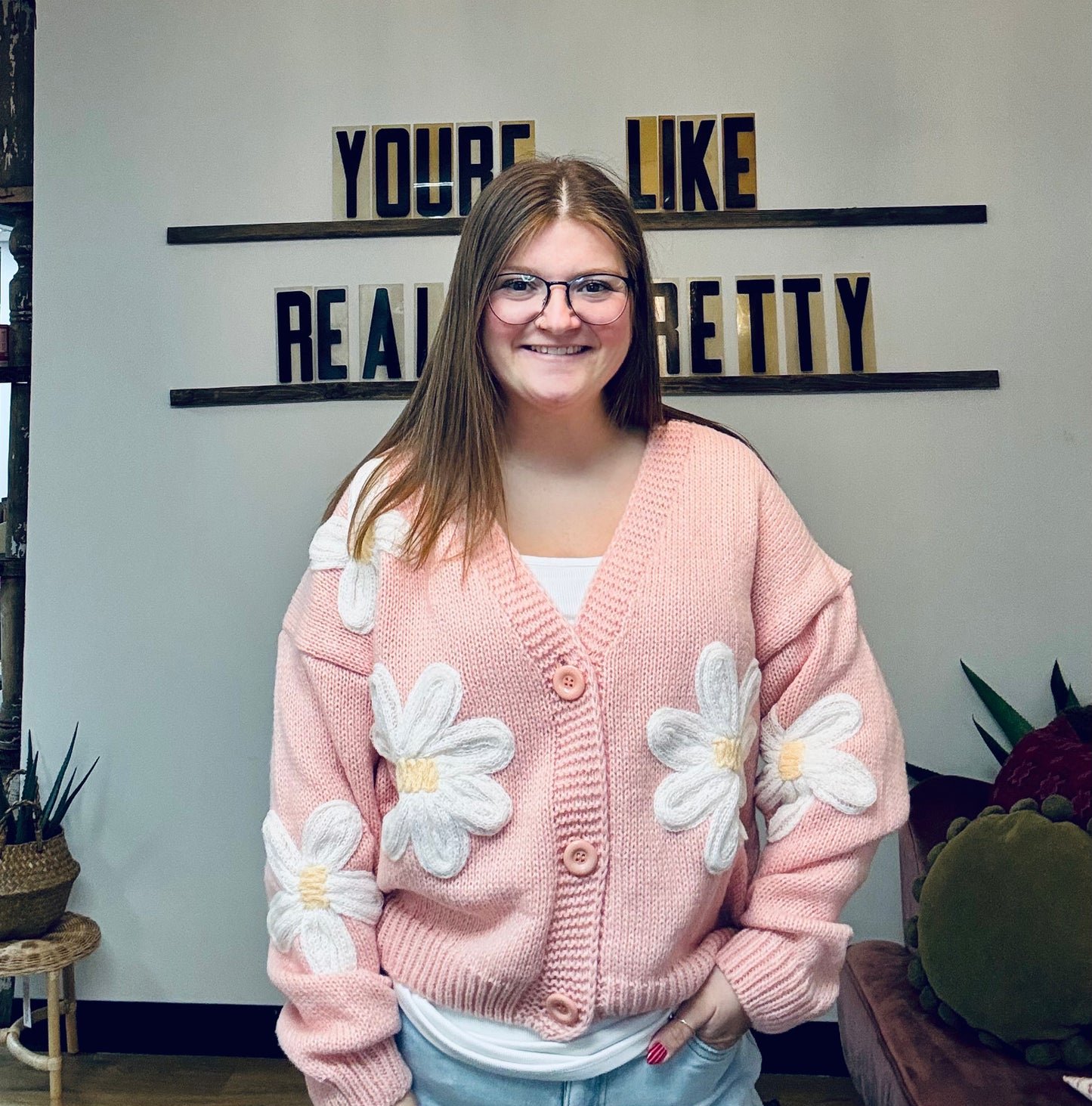 Cozy Everyday Sweater Cardigan - Pink Ivory
