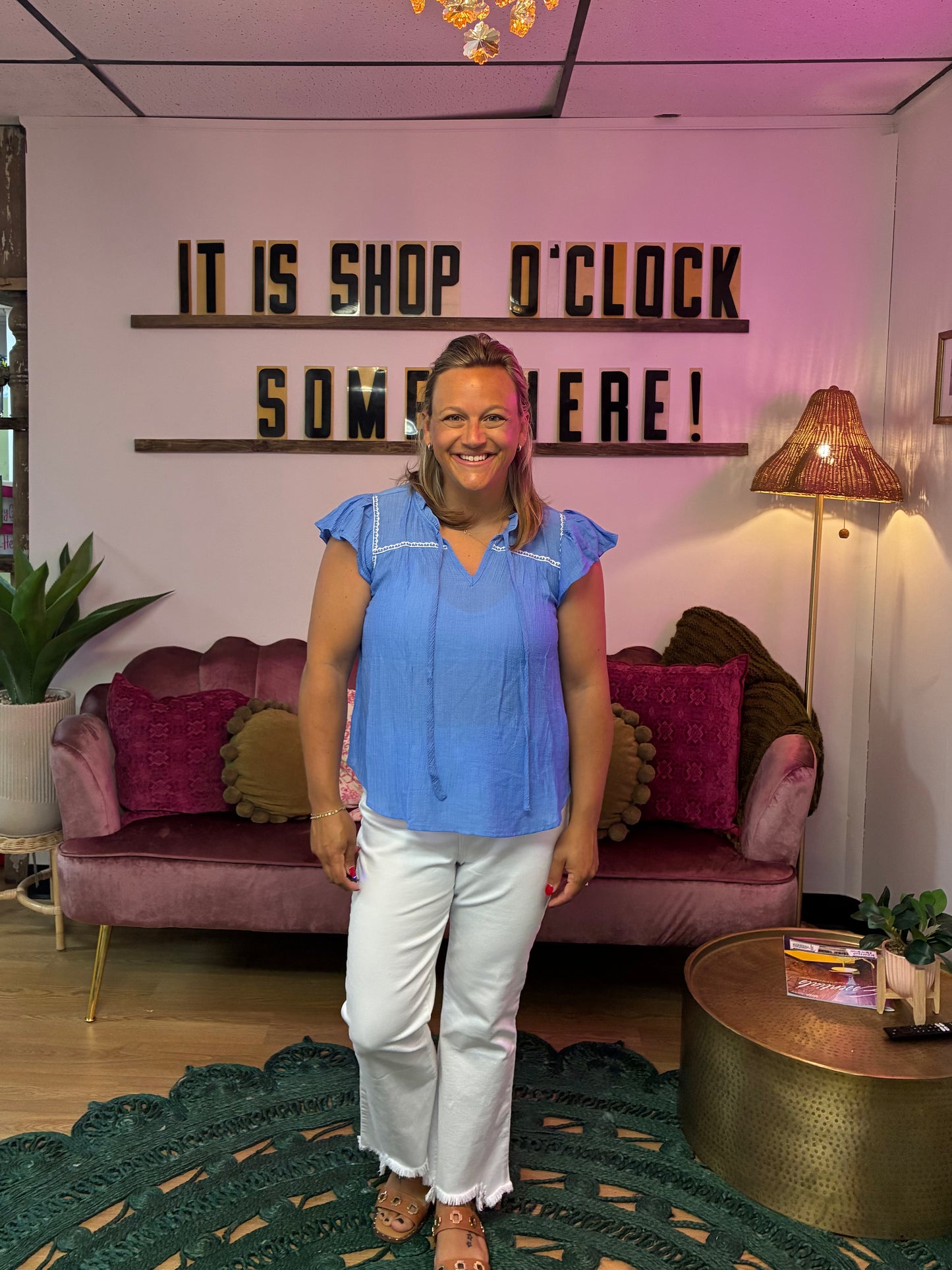 Jana Periwinkle Ruffle Sleeve Top