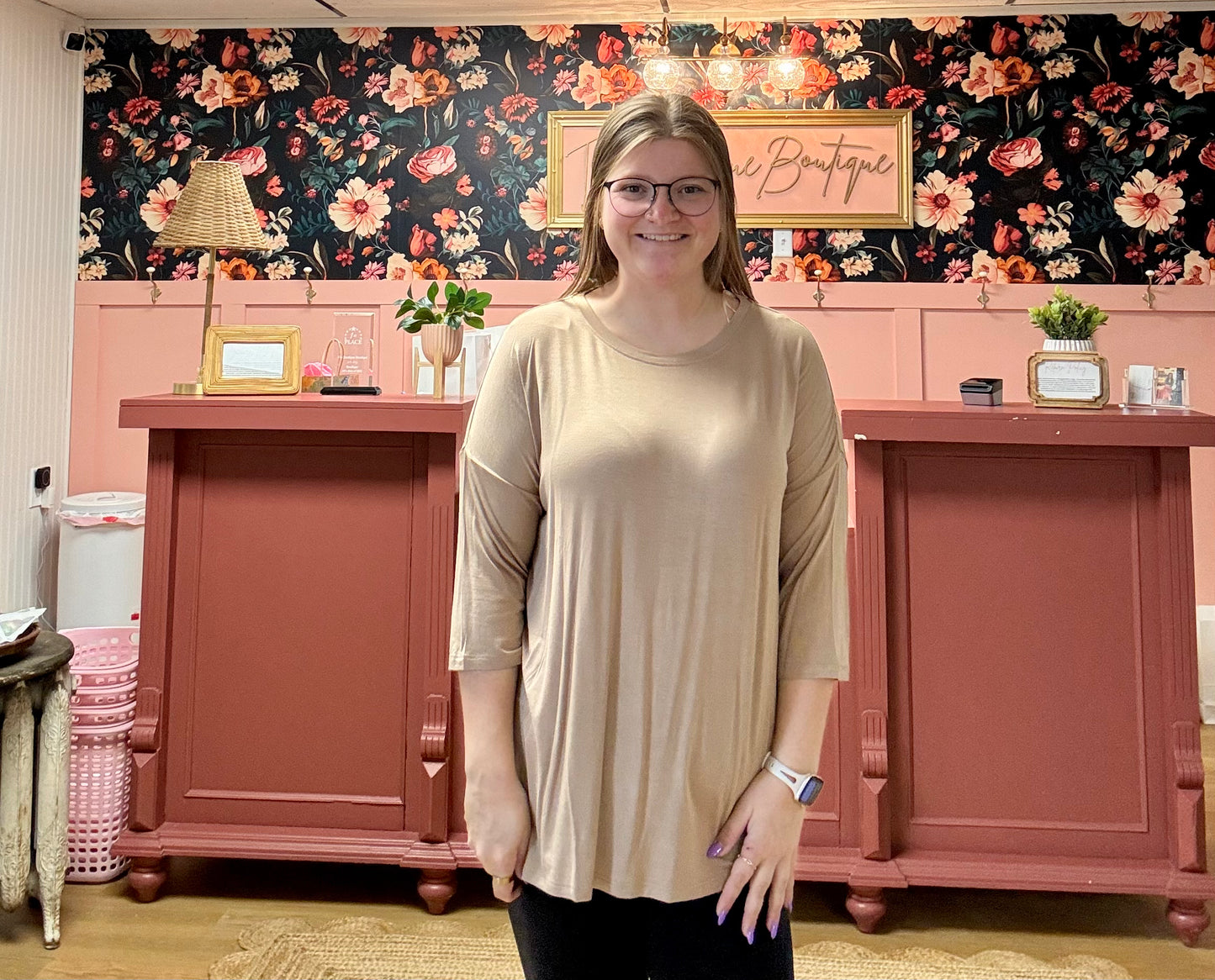 3/4 Sleeve Knit Top - Dark Taupe