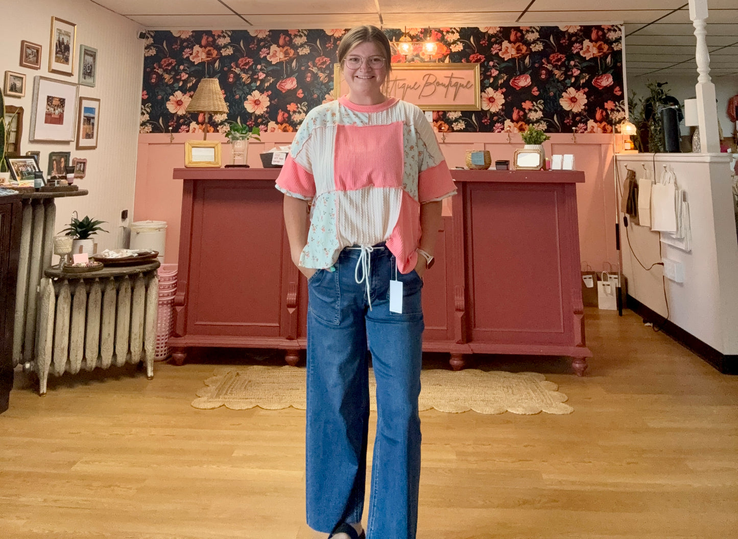 Ribbed Floral Patchwork Top