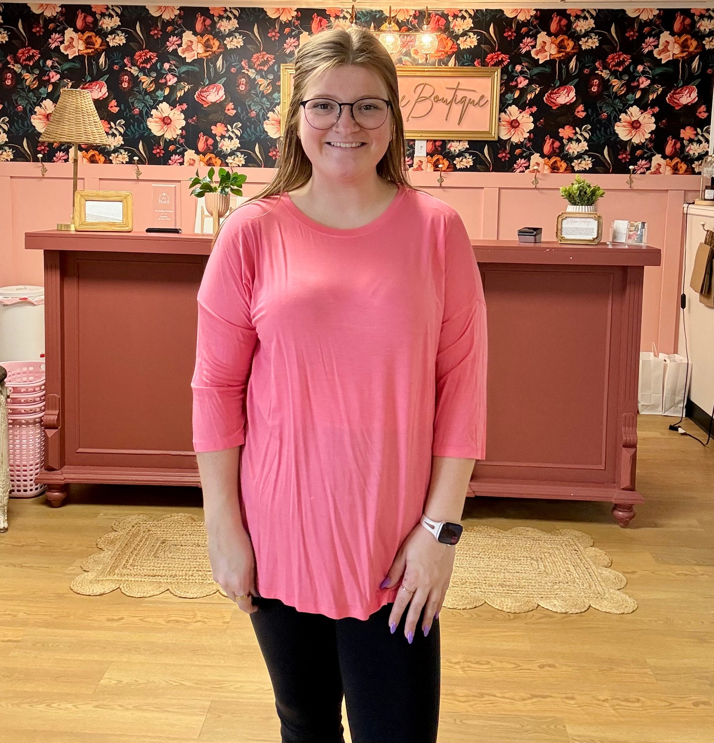3/4 Sleeve Knit Top - Taffy Pink