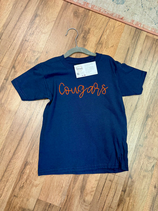 Navy Cougars Faux Stitching Tee - Youth