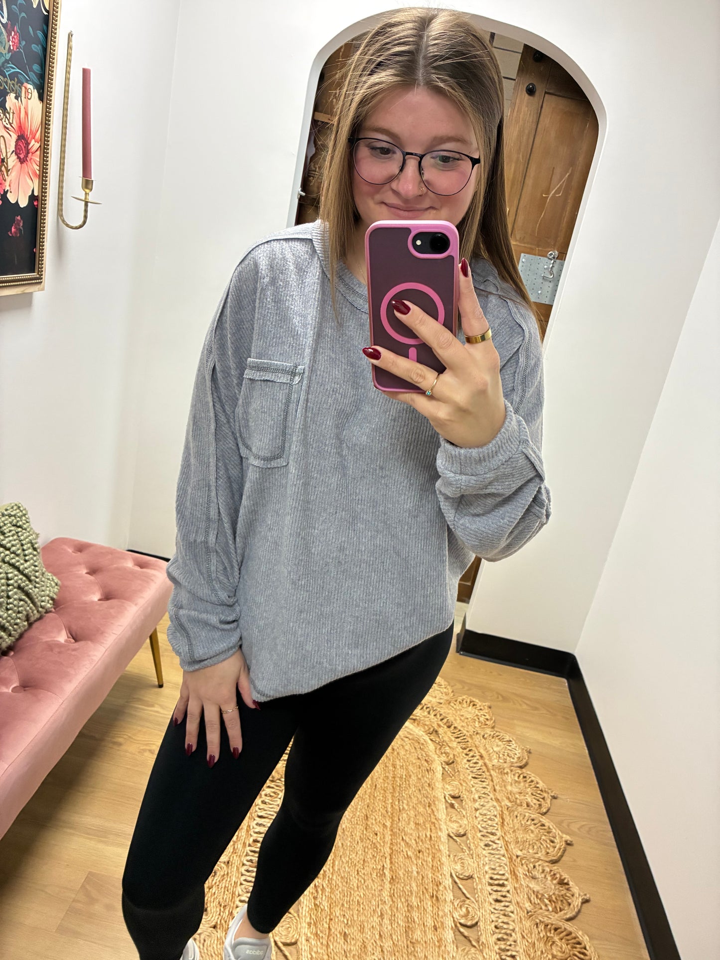 Soft Hi-Low Ribbed Pullover - Heather Grey