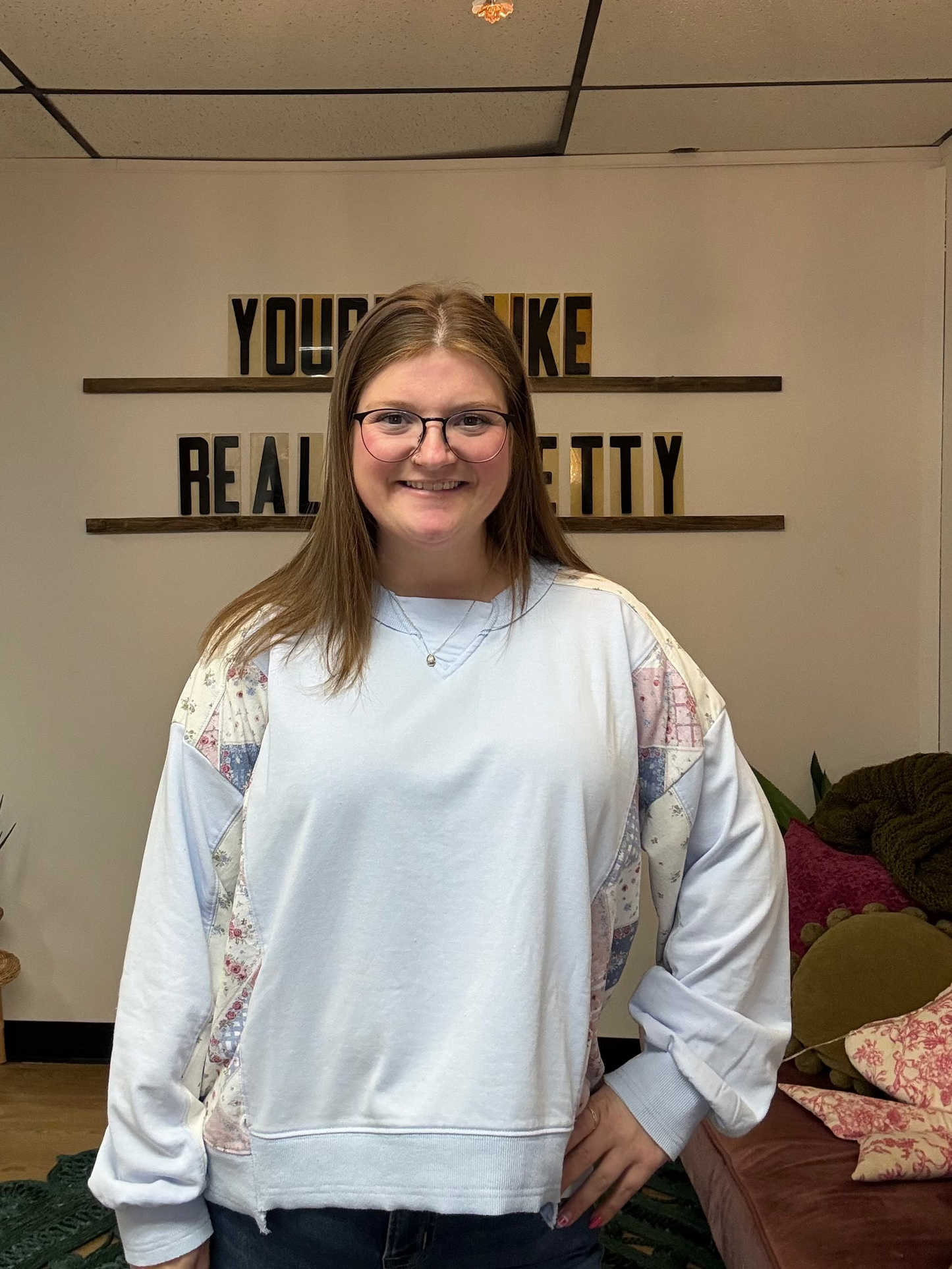 Patchwork Pastel Sweatshirt - Blue