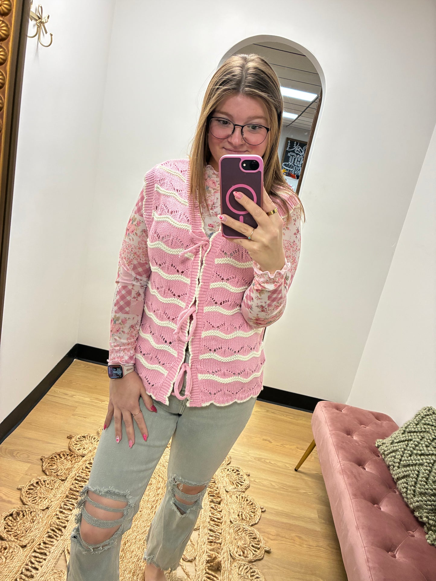 Pink Stripe Tie Vest