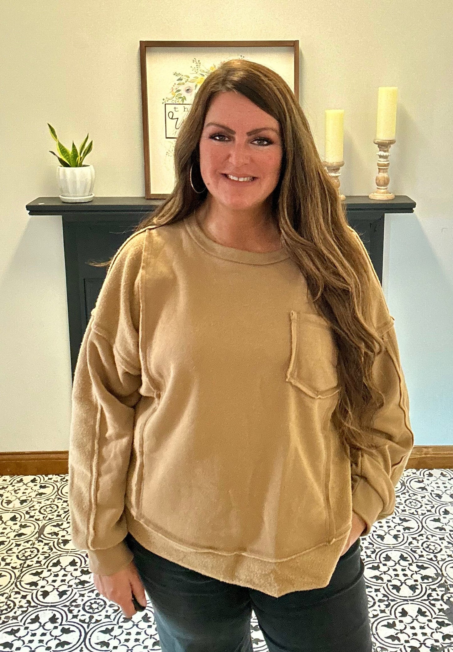 Braelynn Fleece Pocket Long Sleeve - Mocha