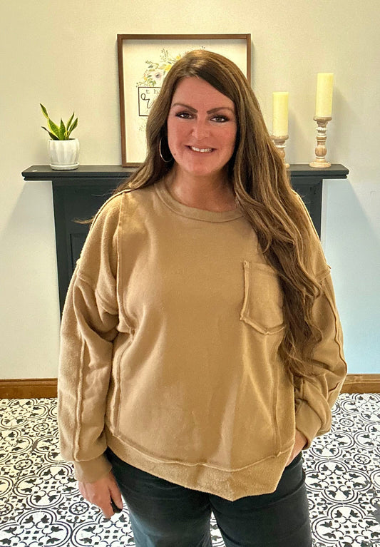 Braelynn Fleece Pocket Long Sleeve - Mocha