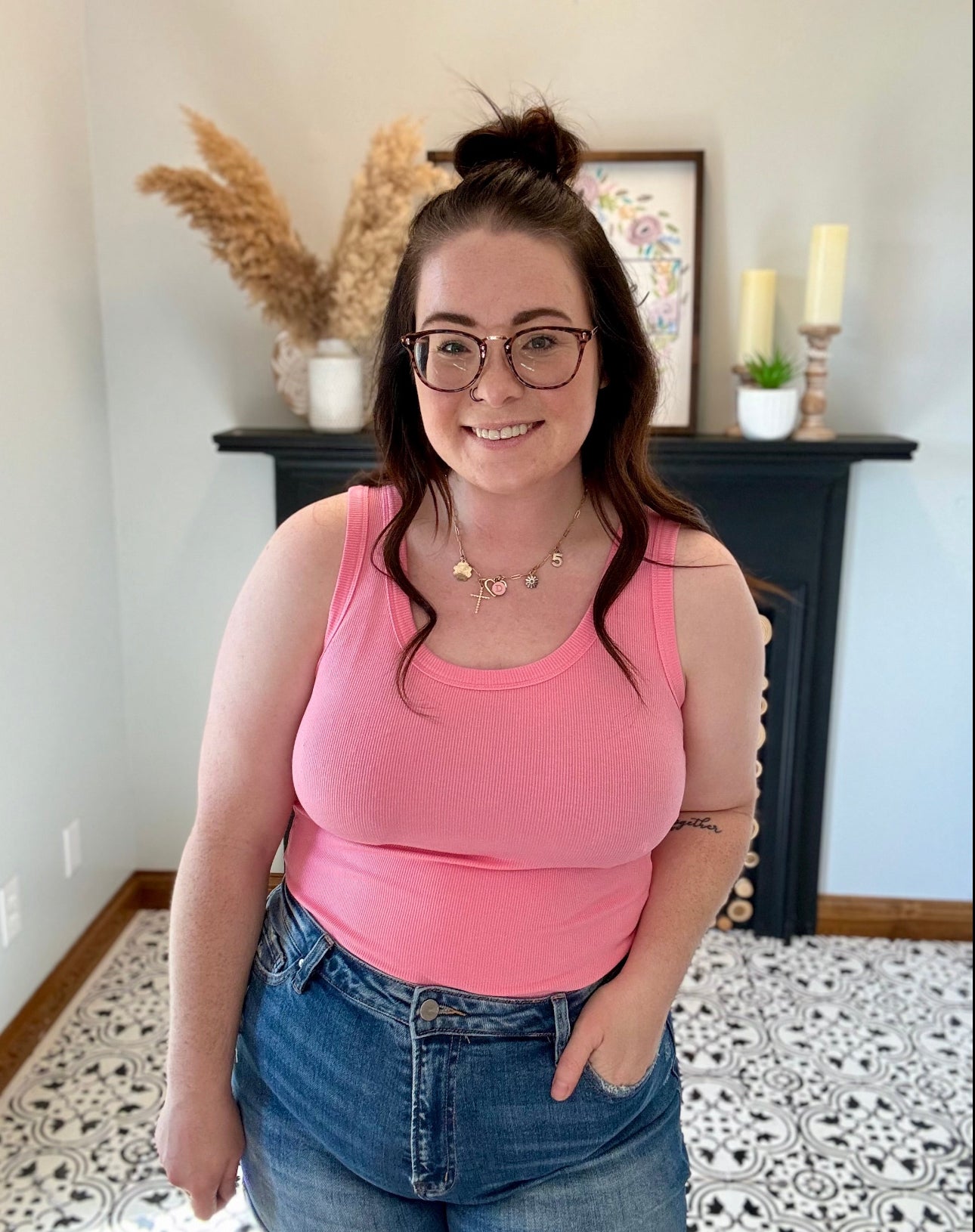 Pink Ribbed Scoop Neck Bodysuit