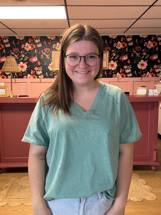 Acid Wash V-Neck - Sage