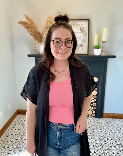 Pink Ribbed Scoop Neck Bodysuit