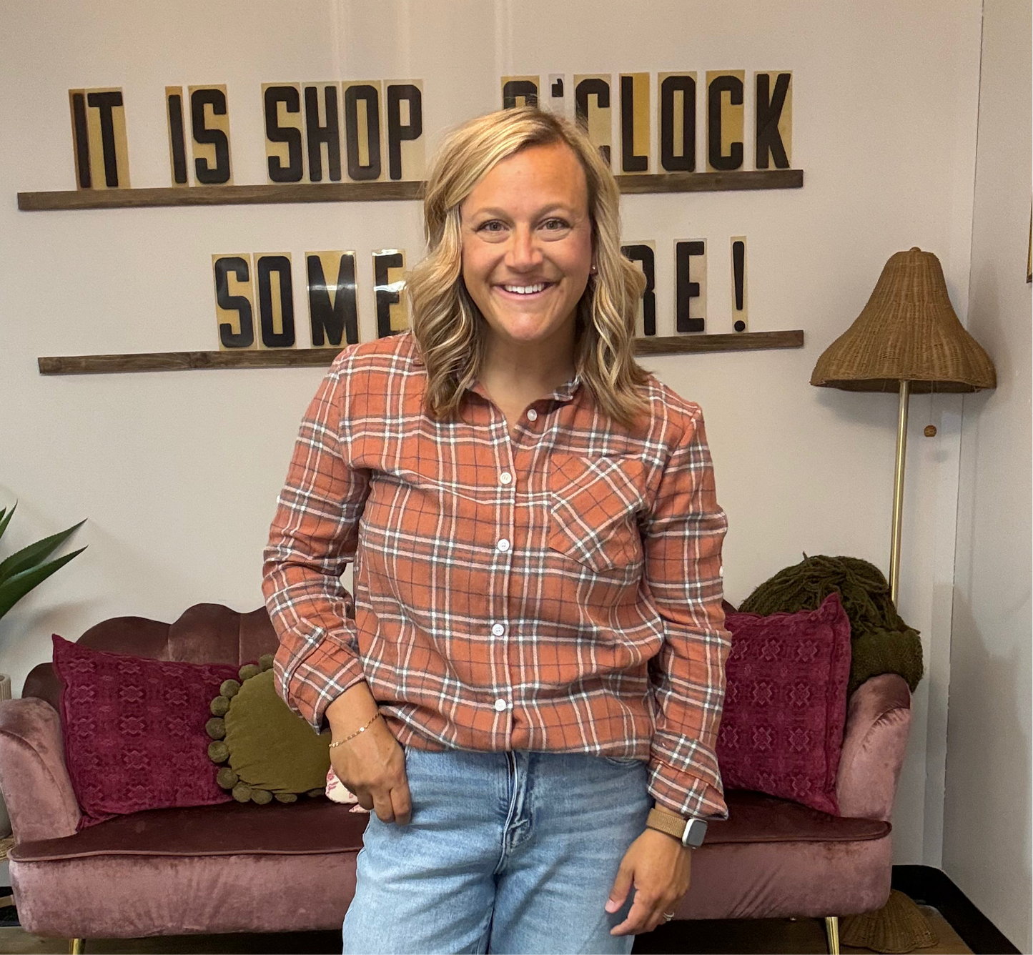 Button Down Plaid Shirt - Blue/Rust