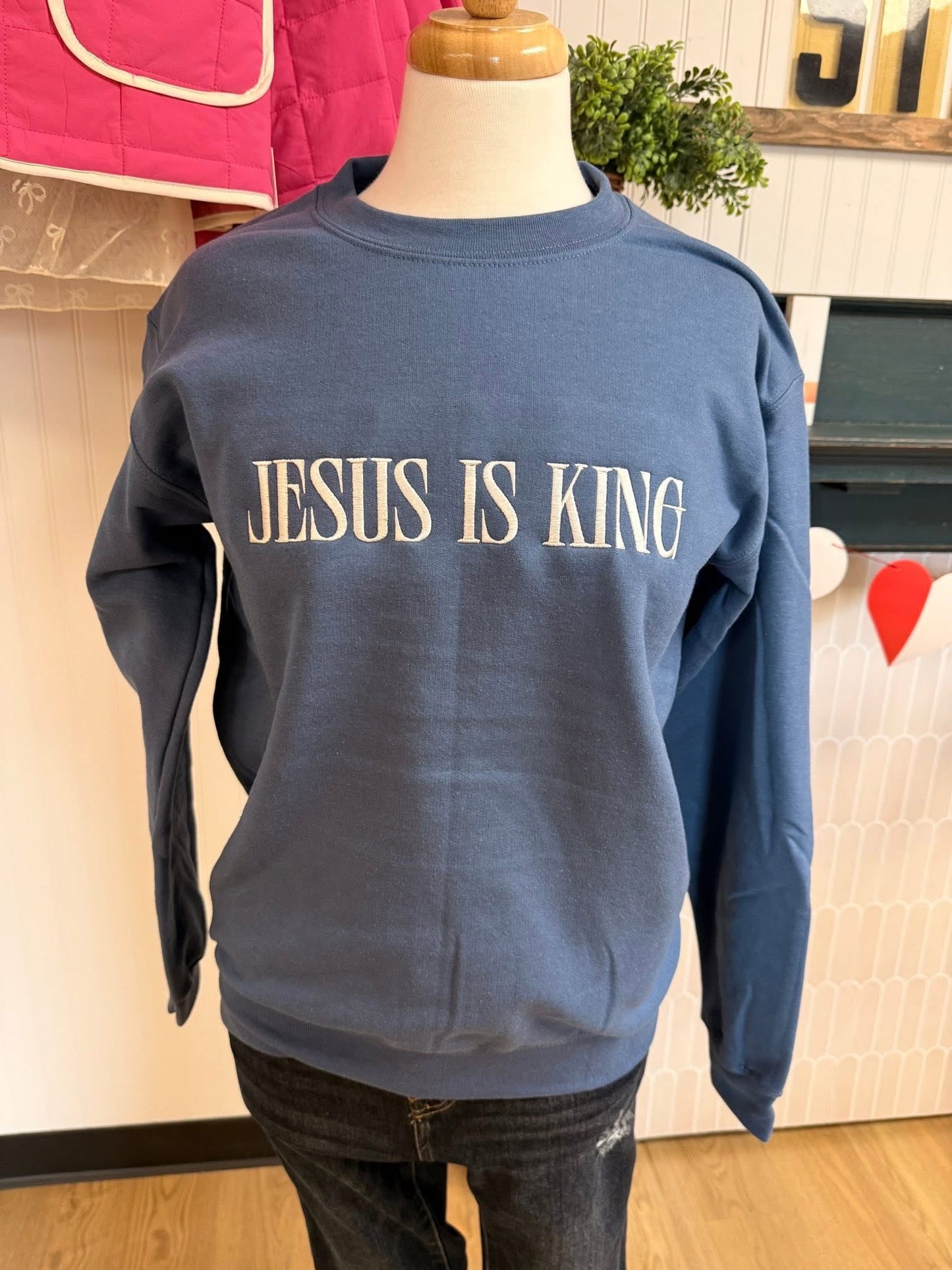 Jesus Is King Embroidered Crewneck