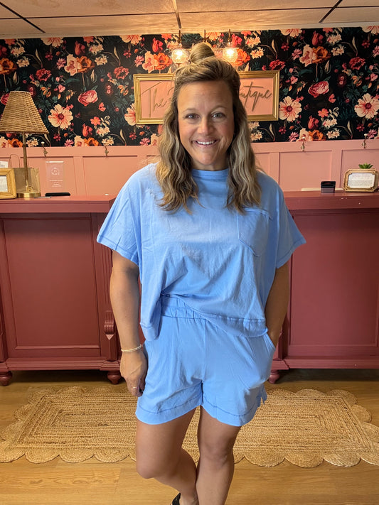 Boxy Top & Shorts Set - Blue