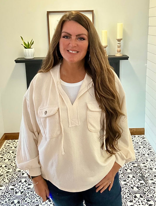 Luella 1/4 Button Hoodie - Cream