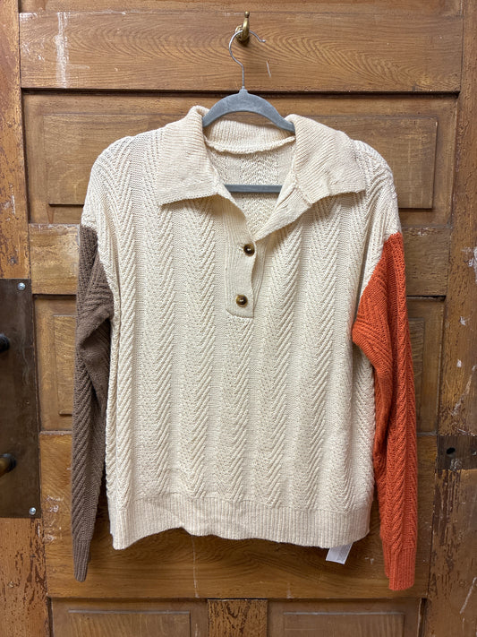 Brown and Rust Color Block Collared Sweater