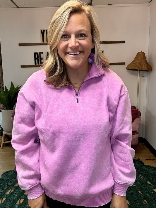 Tandy Acid Wash 1/4 Zip Sweatshirt - Purple