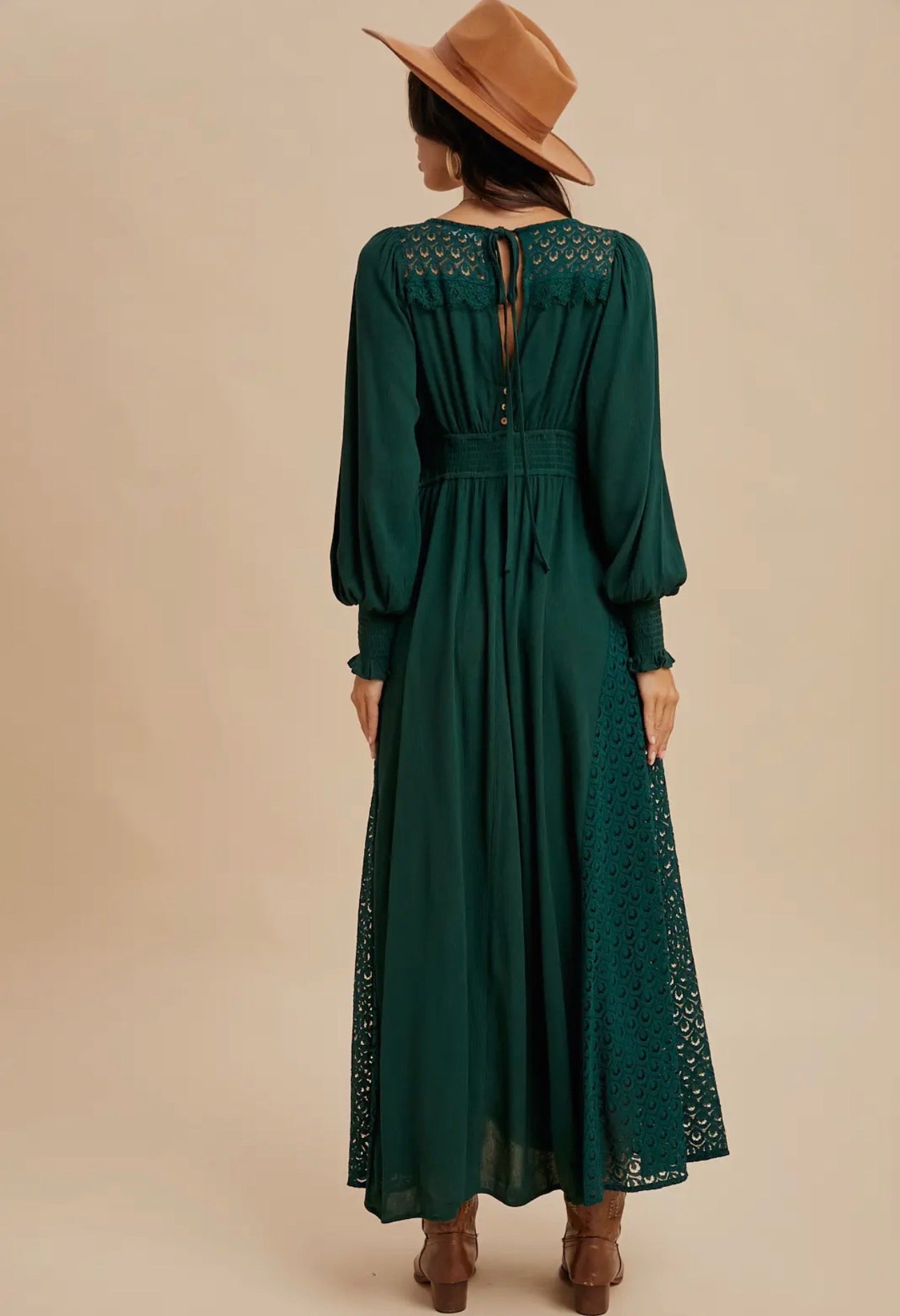 Lace V Neck Maxi Dress - Emerald - now 50% off!