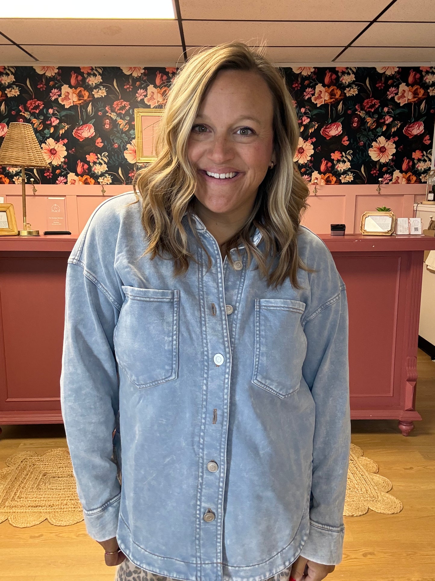 Acid Wash Chambray Shacket