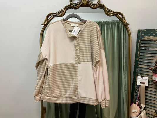 Check Mate Long Sleeve Top - Taupe