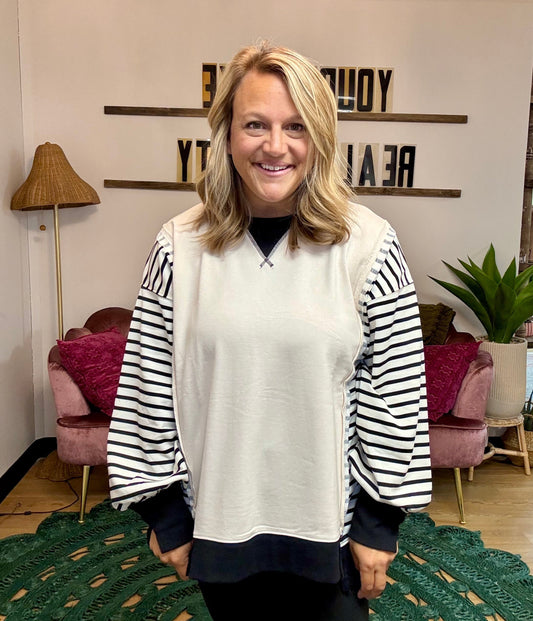 Oversized Striped Knit Top - Cream