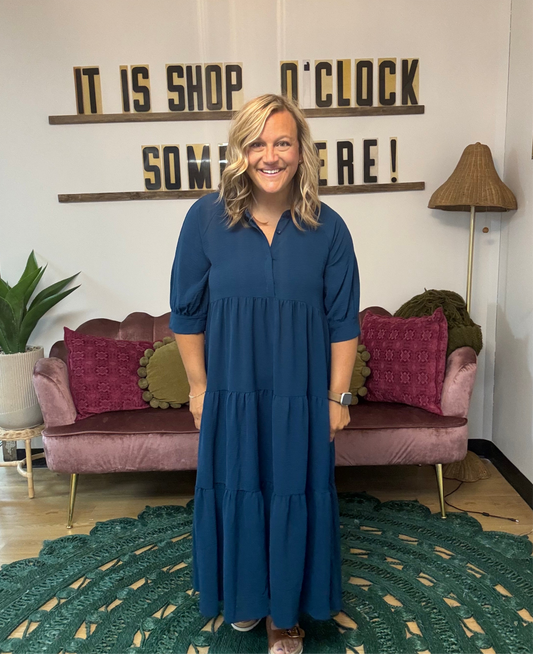 Collar Button Down Tiered Maxi Dress - Teal