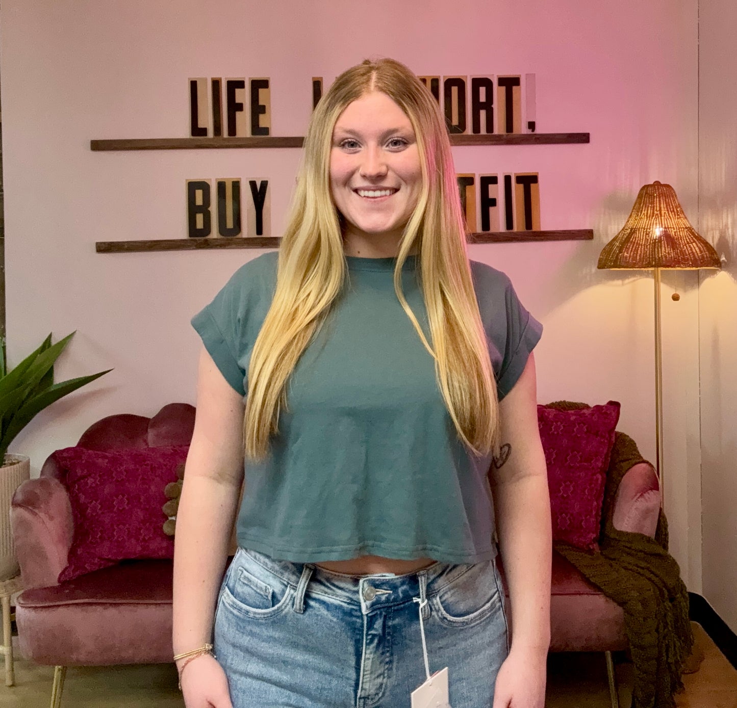 Waverly Acid Wash Cropped Tee - Seafoam