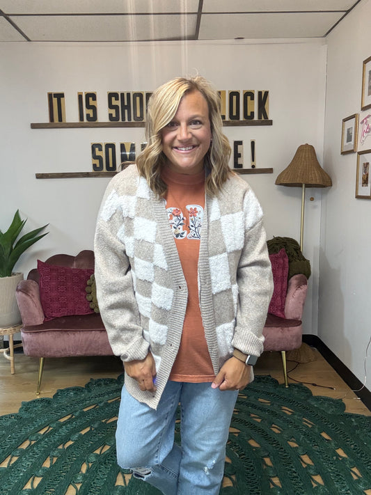 Anne Checkered Cardigan - Taupe
